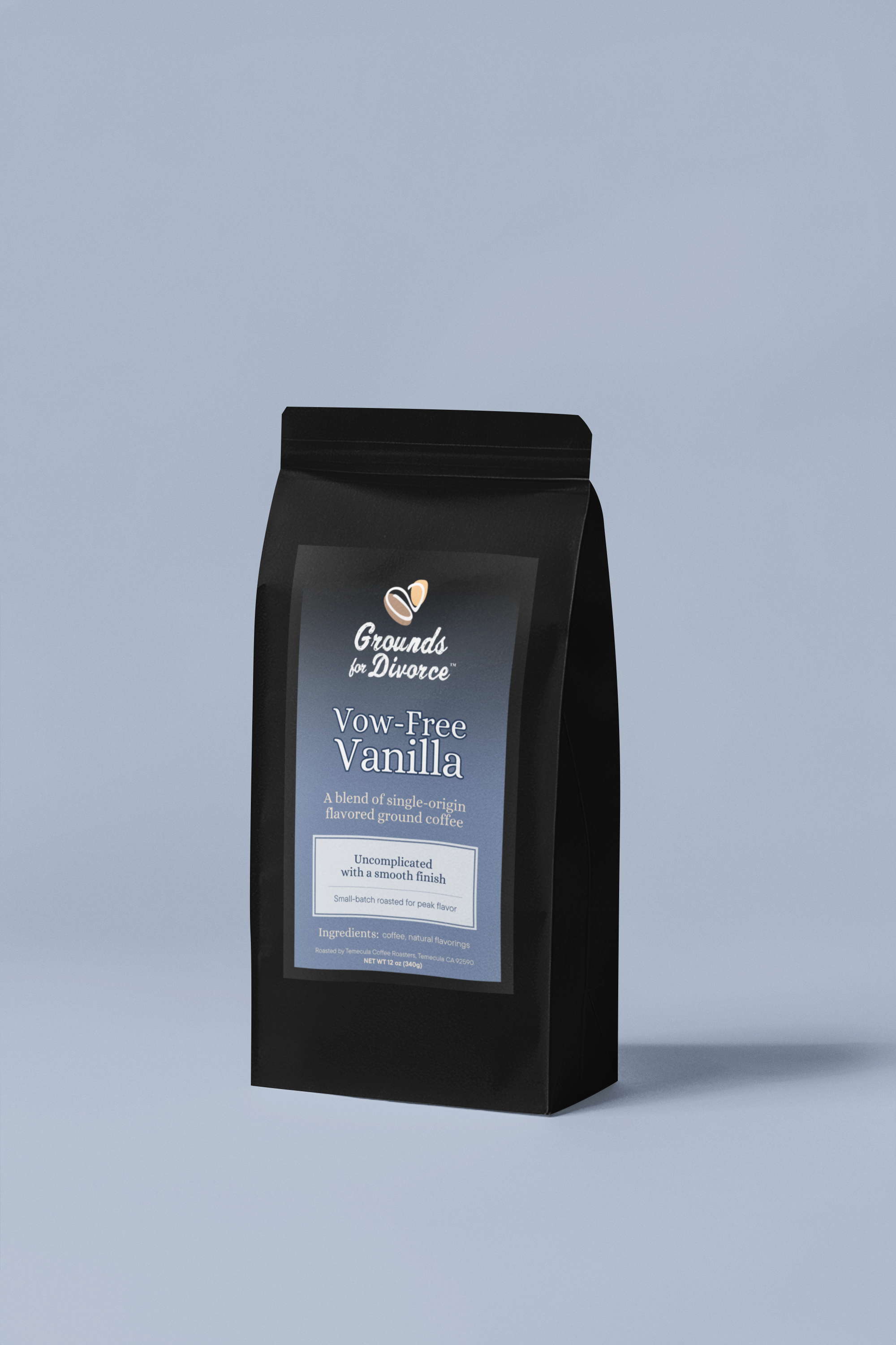 "Vow-Free Vanilla" flavored ground coffee