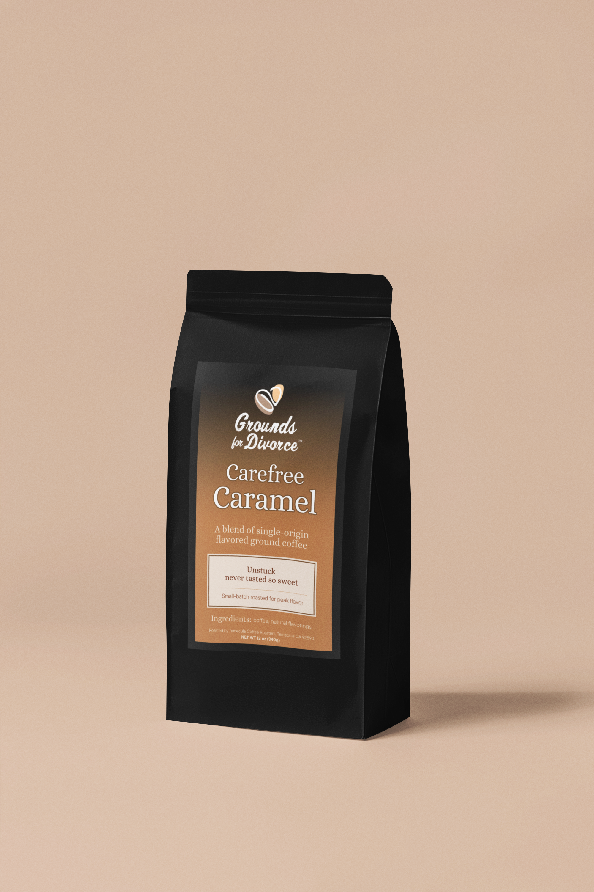 "Carefree Caramel" flavored ground coffee