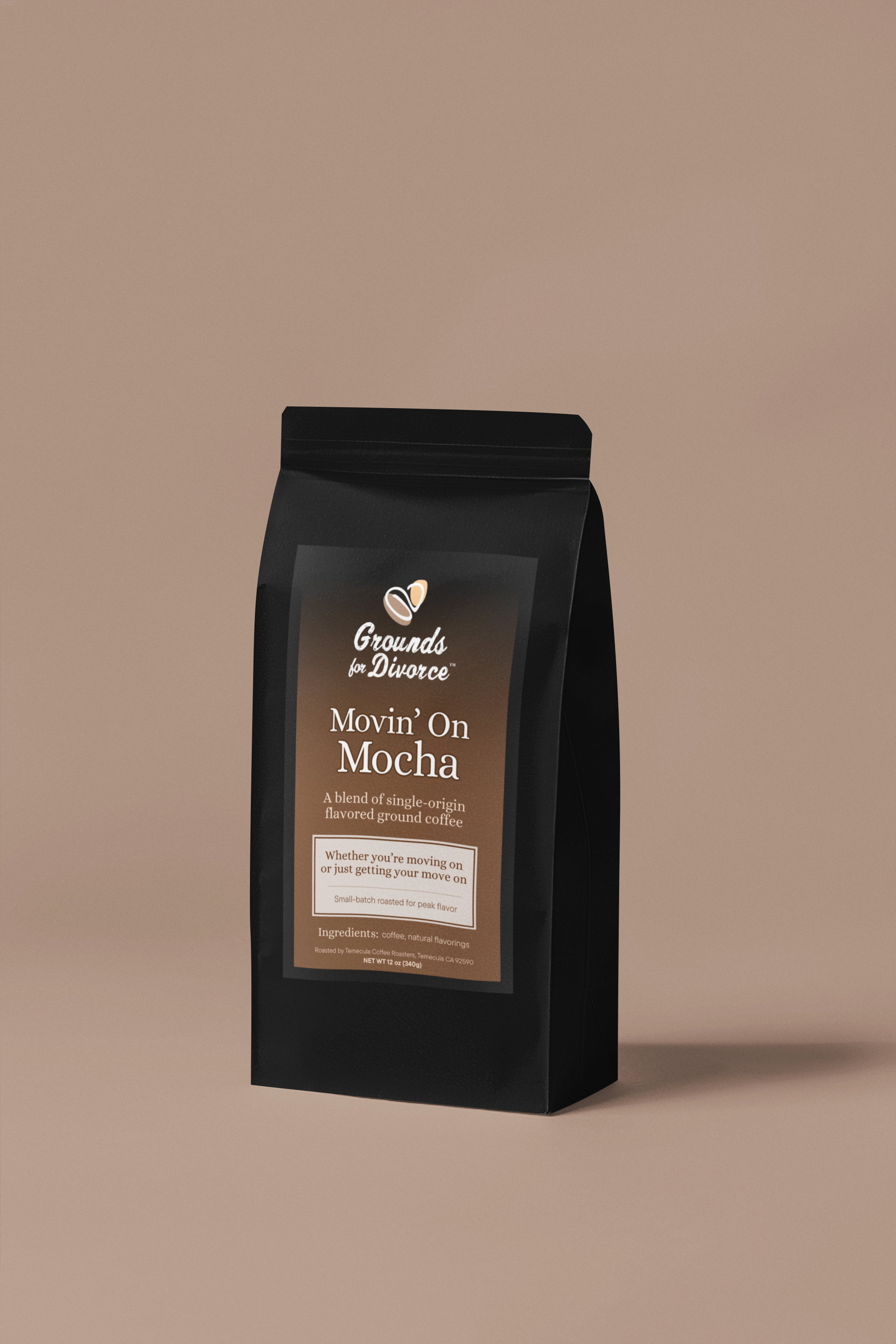 "Movin' On Mocha" flavored ground coffee